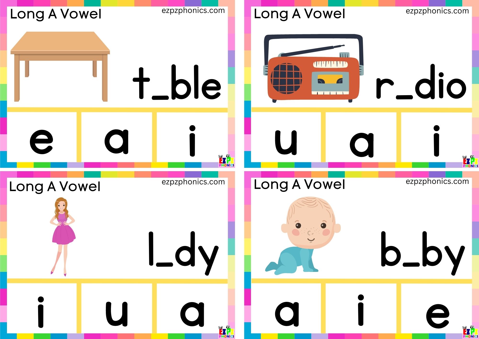 Finish the word and clip the correct letter Clip cards for long a vowel a words group 1